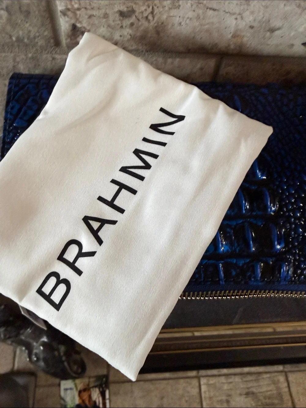 Brahmin Adia Enchanted Blue Croc-Embossed Leather Wristlet